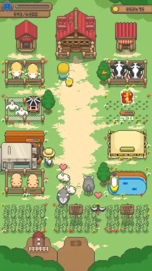 A pixel farm in the game Tiny Pixel Farm